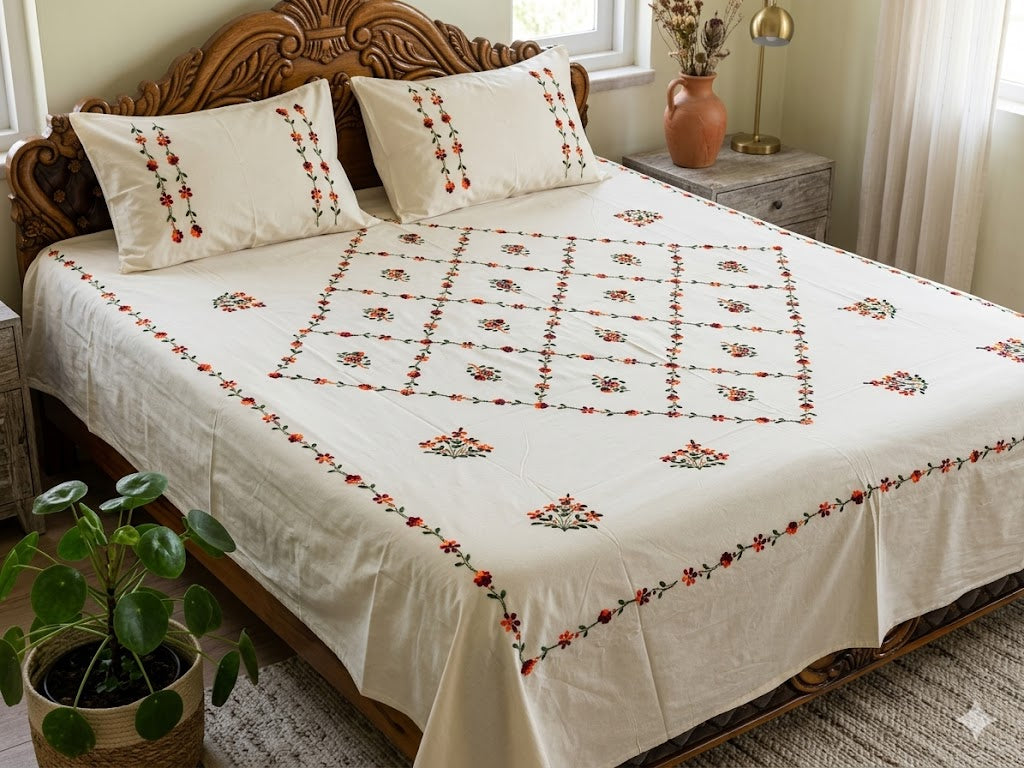 Chikonwala's Hand Embroidered Pure Cotton Bedsheet
