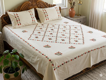 Chikonwala's Hand Embroidered Pure Cotton Bedsheet