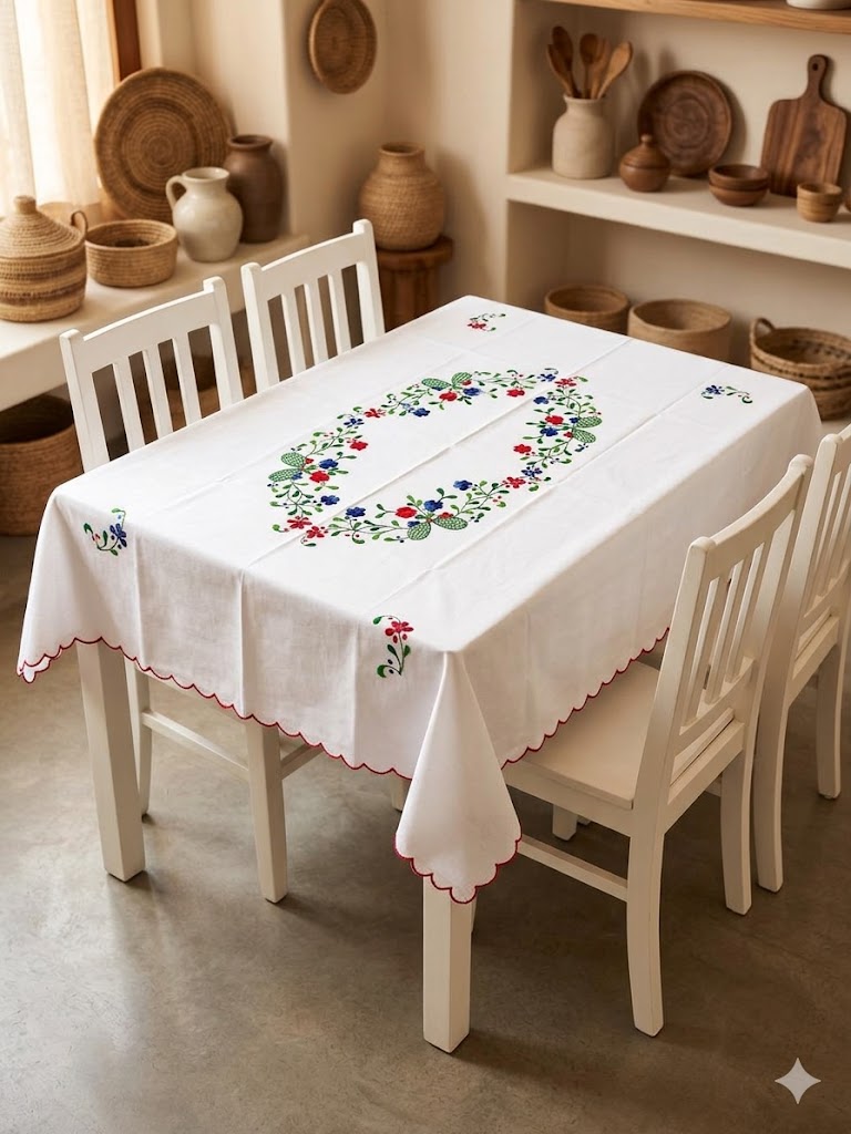 Hand Embroidered Four Seater Floral Table Cover