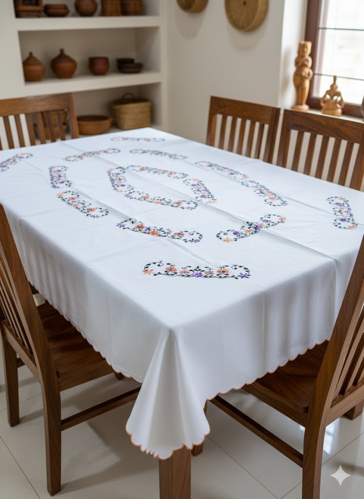 Hand Embroidered Floral Table Cover