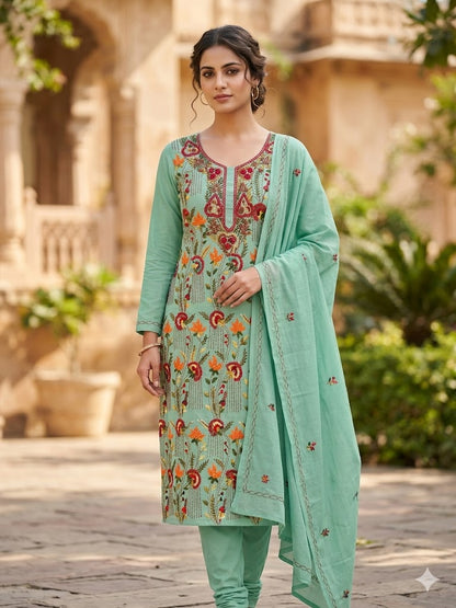 Chikonwala's Exclusive Hand Embroidered Kolkatakari Dress Material