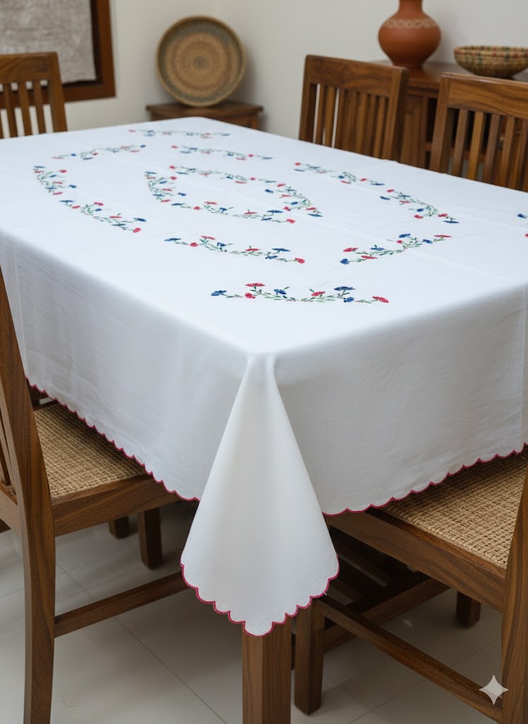 Hand Embroidered Floral Table Cover