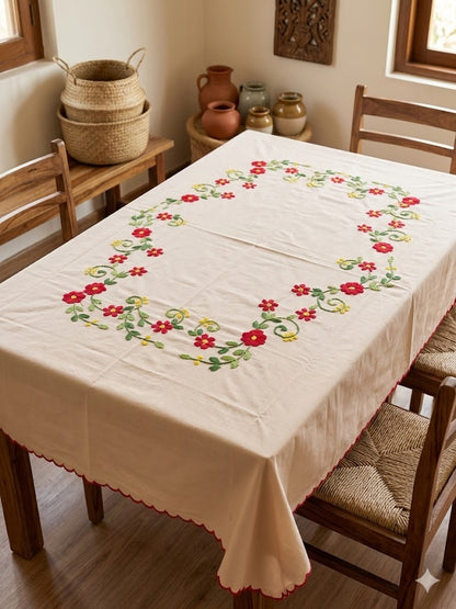 Hand Embroidered Floral Table Cover