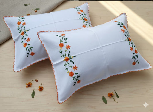 Chikonwala Hand-Embroidered Floral Pillow Cover Set– Set of 2