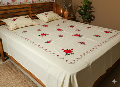 Chikonwala's Hand Embroidered Floral Design Bedsheet