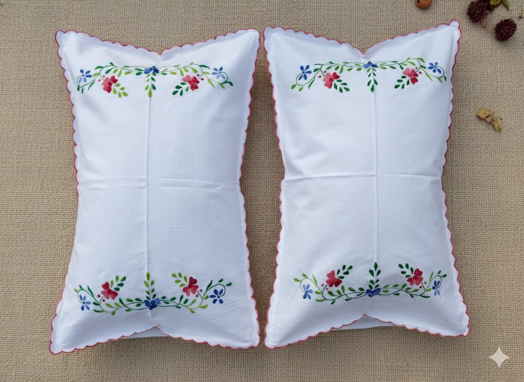 Chikonwala Hand-Embroidered Floral Pillow Cover Set– Set of 2