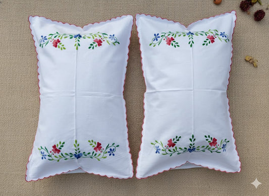 Chikonwala Hand-Embroidered Floral Pillow Cover Set– Set of 2
