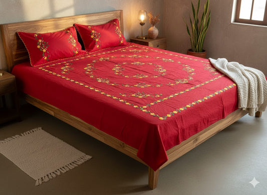 Chikonwala's Hand Embroidered Floral Design Bedsheet
