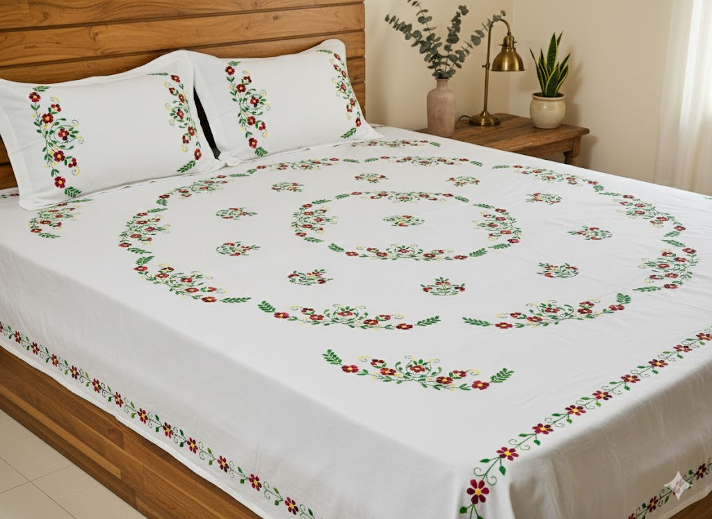 Chikonwala's Hand Embroidered Pure Cotton Bedsheet