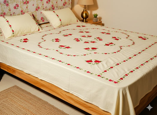 Chikonwala's Hand Embroidered Floral Design Bedsheet