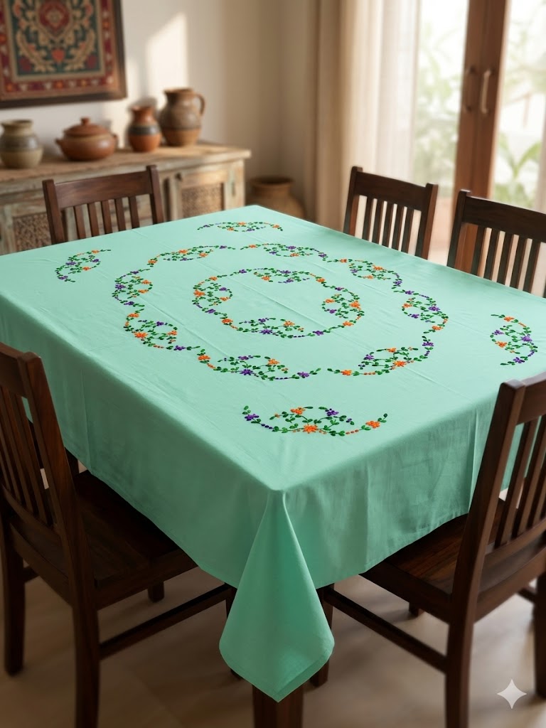 Hand Embroidered Floral Table Cover