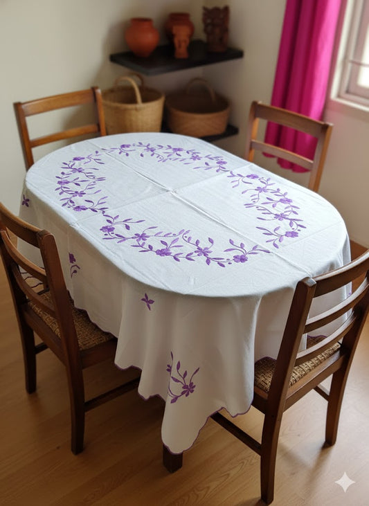 Hand Embroidered Floral Four Seater Table Cover