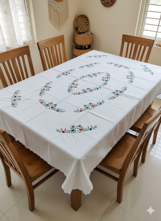 Hand Embroidered Floral Table Cover