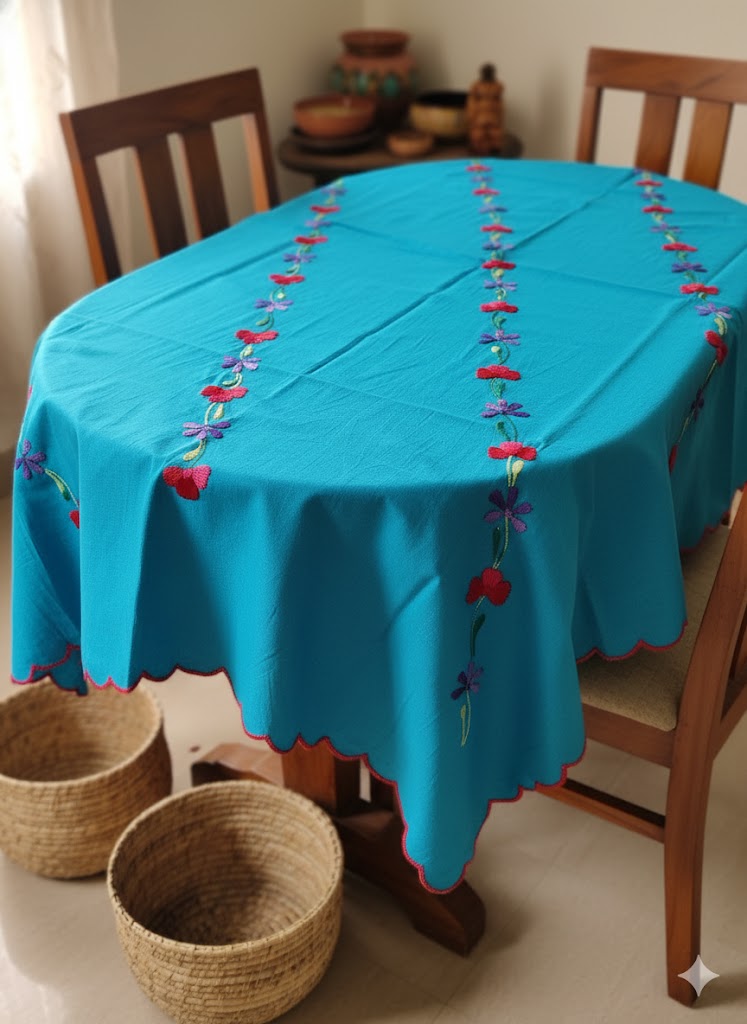 Hand Embroidered Floral Table Cover