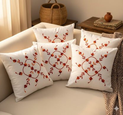 Hand Embroidered Cotton Cushion Covers (Set of 5)