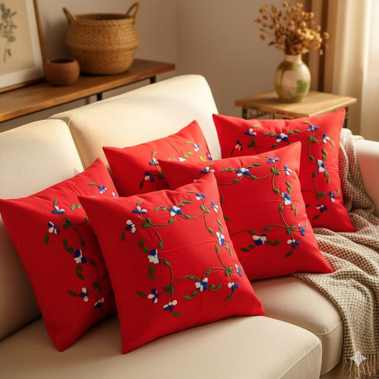 Hand Embroidered Cotton Cushion Covers (Set of 5)