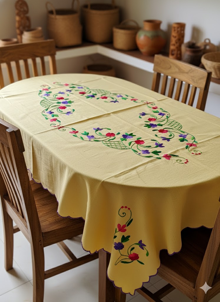 Hand Embroidered Floral Table Cover