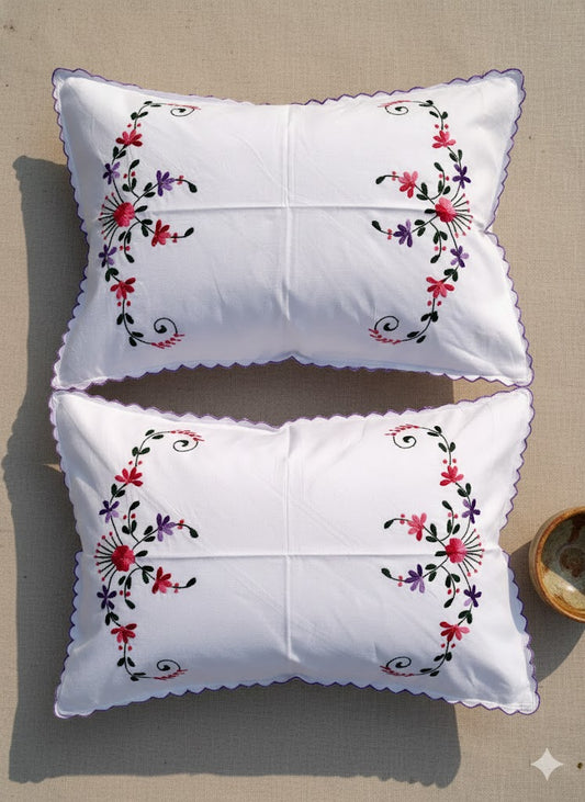 Chikonwala Hand-Embroidered Floral Pillow Cover Set– Set of 2