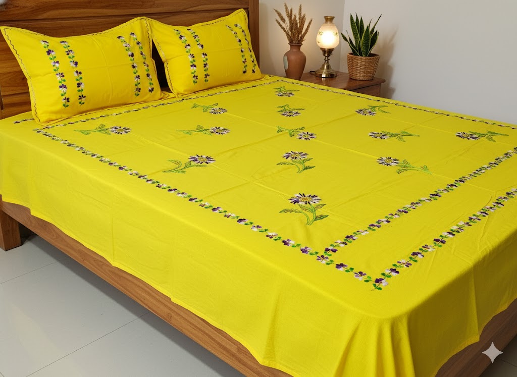 Chikonwala's Hand Embroidered Floral Design Bedsheet