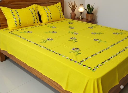 Chikonwala's Hand Embroidered Floral Design Bedsheet