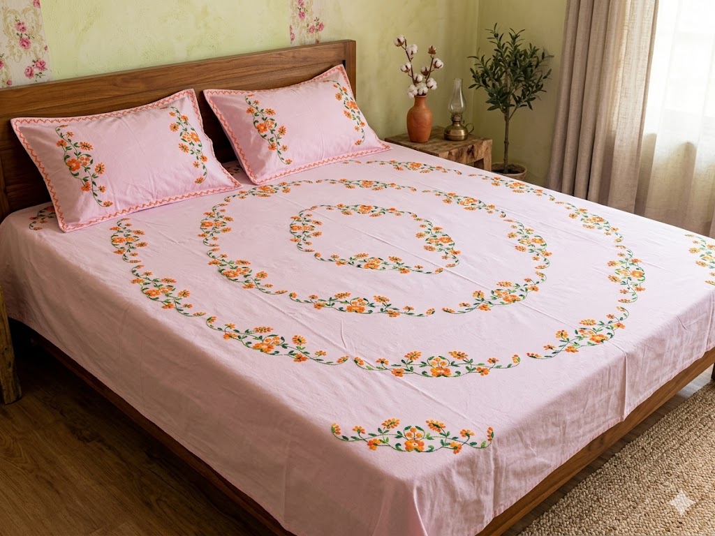 Chikonwala's Hand Embroidered Floral Design Bedsheet
