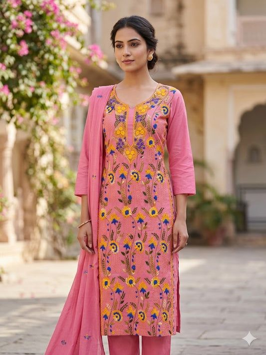 Chikonwala's Exclusive Hand Embroidered Kolkatakari Dress Material