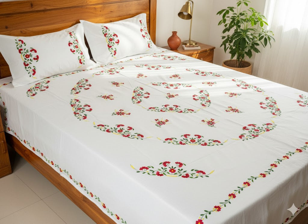 Chikonwala's Hand Embroidered Pure Cotton Bedsheet
