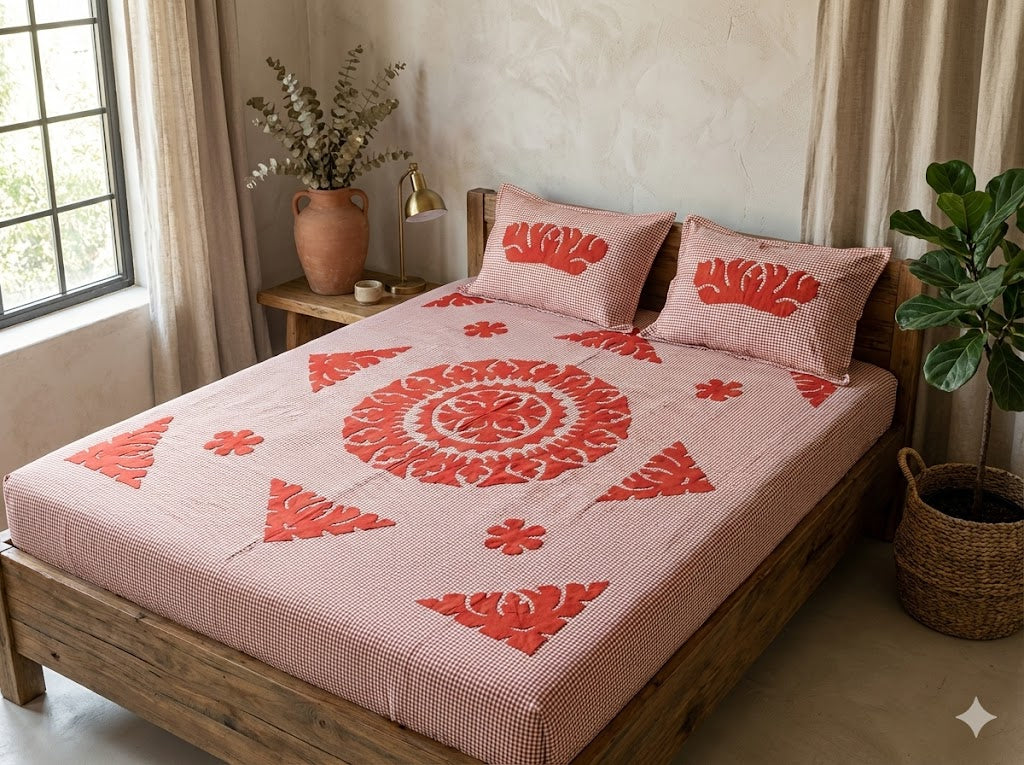 Chikonwala's Hand Pachwork Floral Design Bedsheet