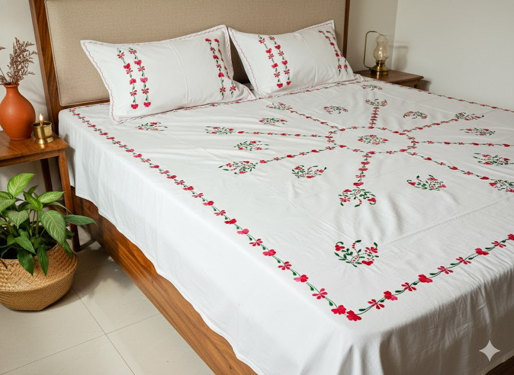 Chikonwala's Hand Embroidered Pure Cotton Bedsheet