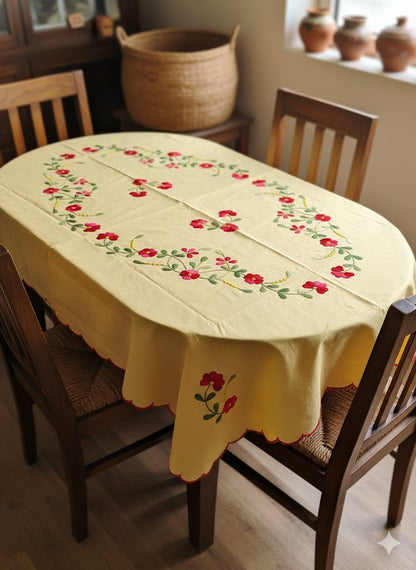 Hand Embroidered Floral Four Seater Table Cover