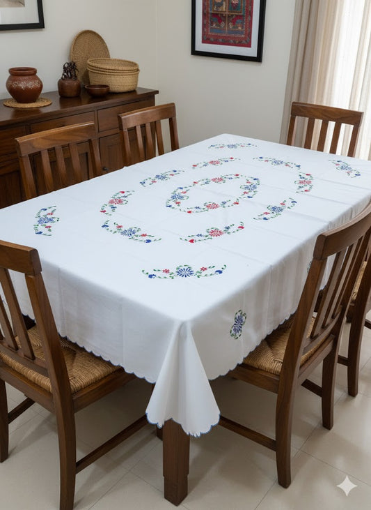 Hand Embroidered Floral Table Cover