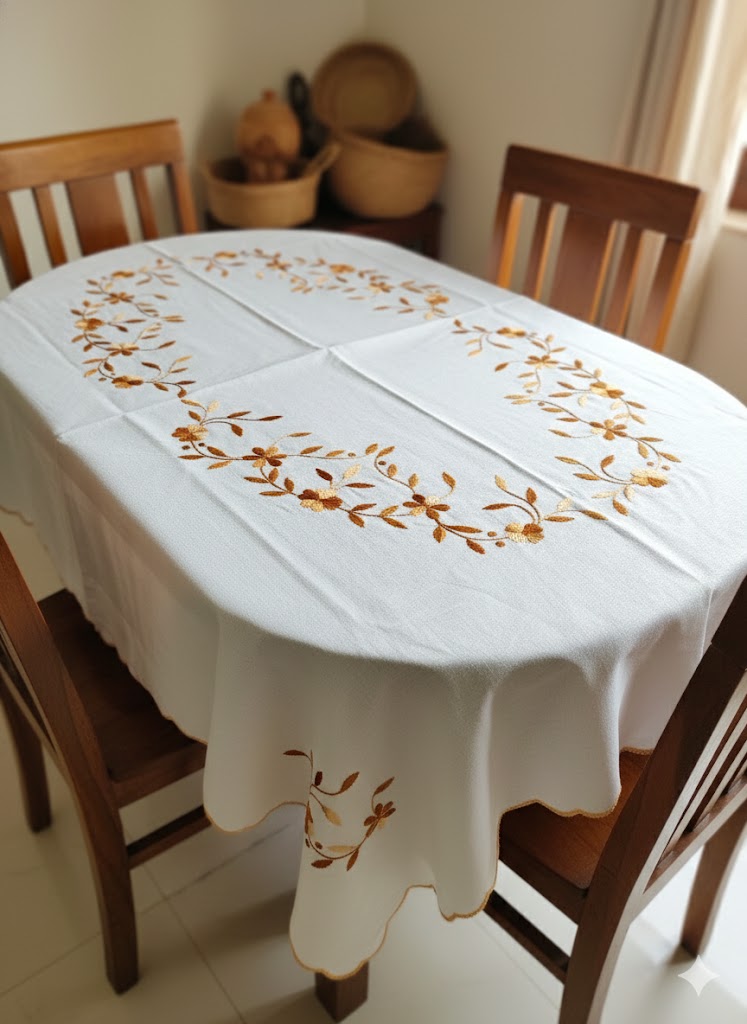 Hand Embroidered Floral Table Cover