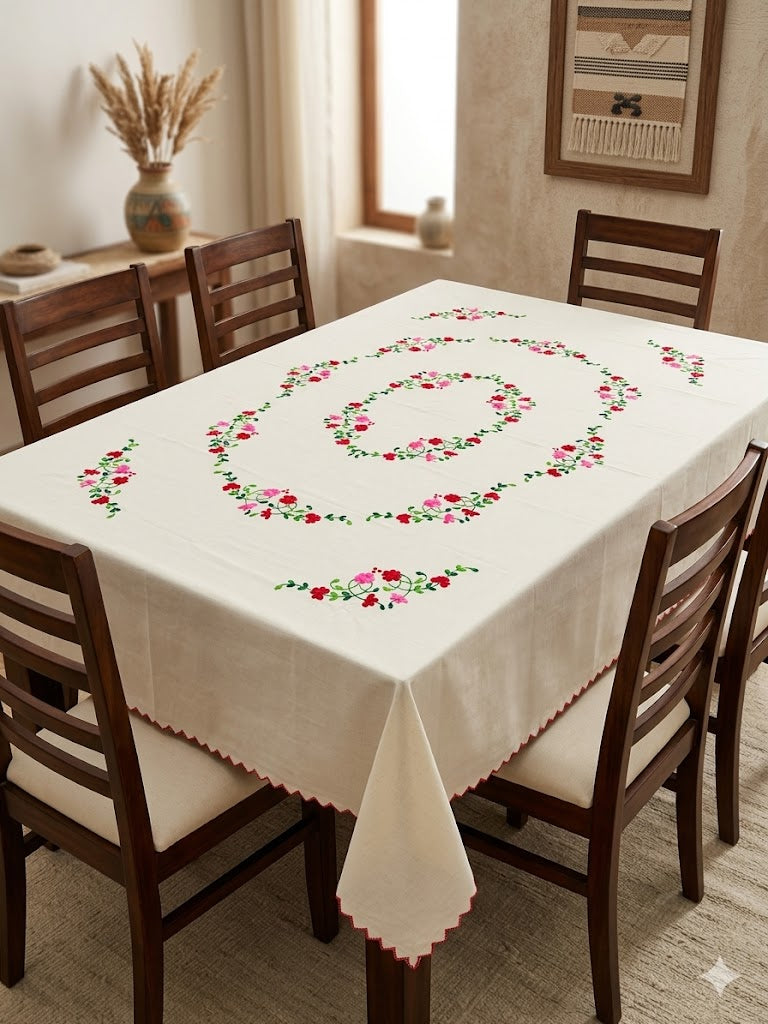 Hand Embroidered Floral Table Cover