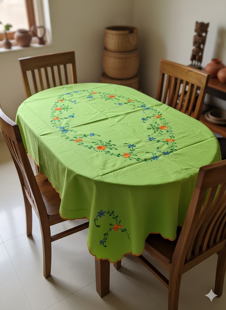 Hand Embroidered Floral Table Cover