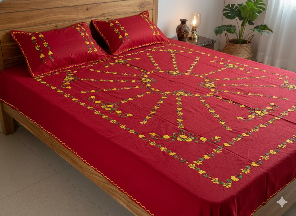 Chikonwala's Hand Embroidered Floral Design Bedsheet
