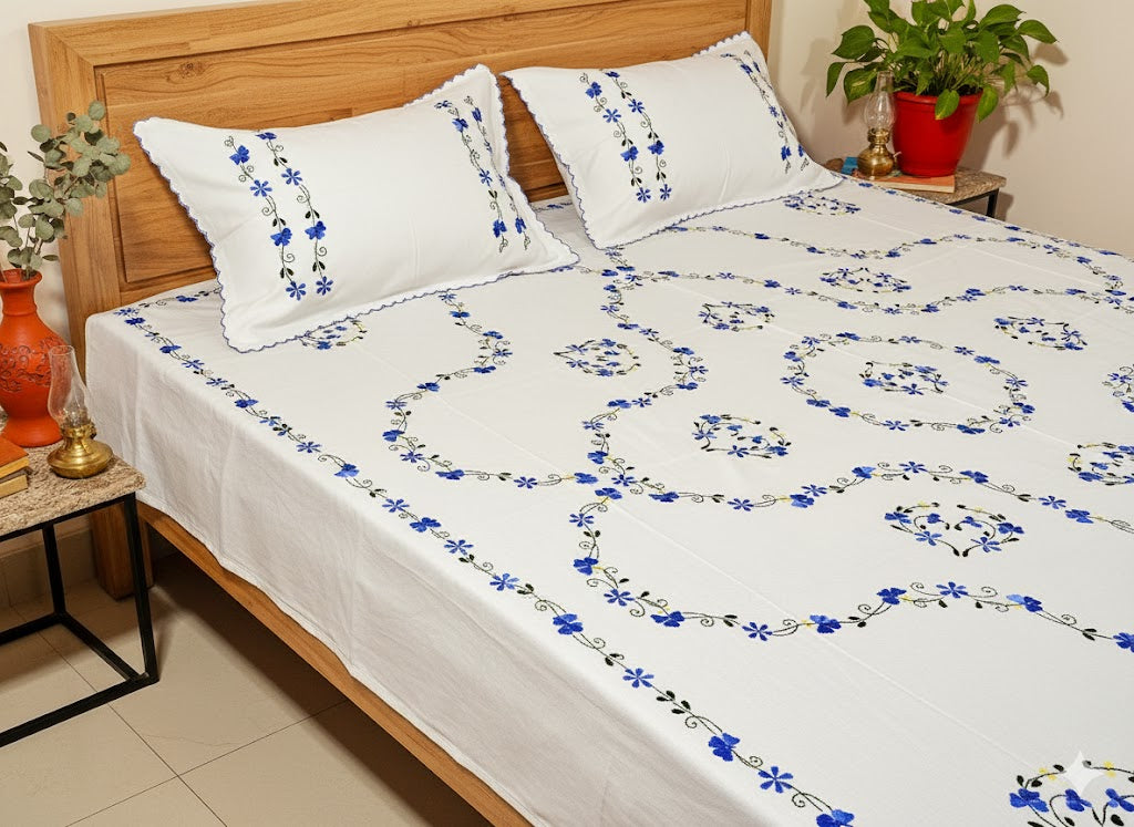 Chikonwala's Hand Embroidered Pure Cotton Bedsheet