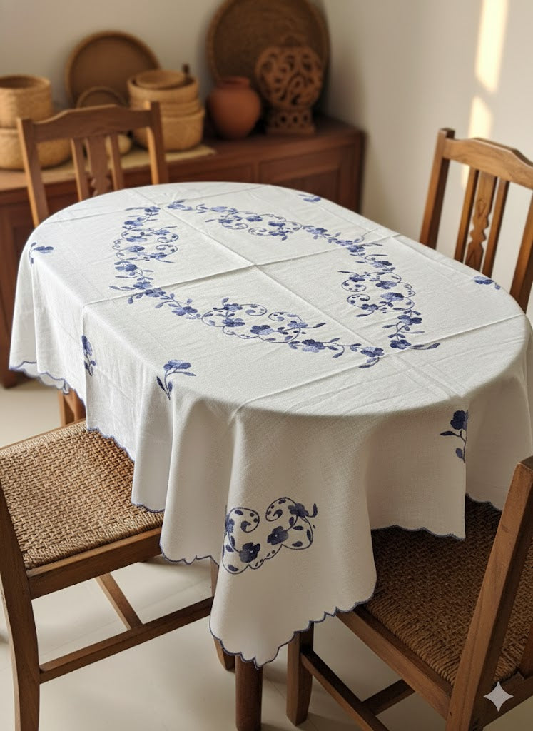 Hand Embroidered Floral Table Cover