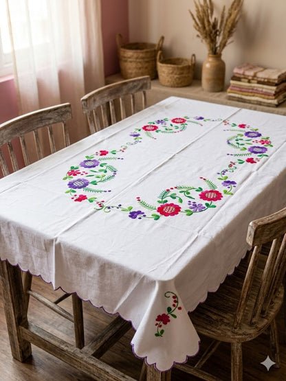Hand Embroidered Four Seater Floral Table Cover