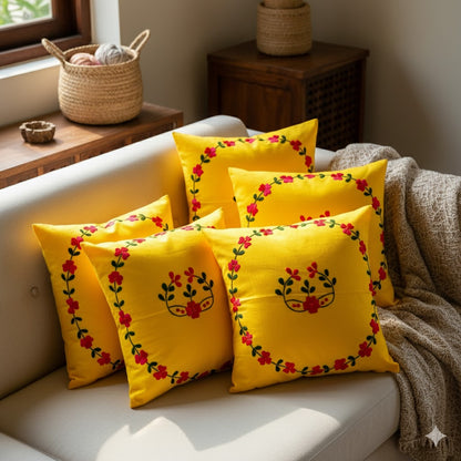 Hand Embroidered Cotton Cushion Covers (Set of 5)