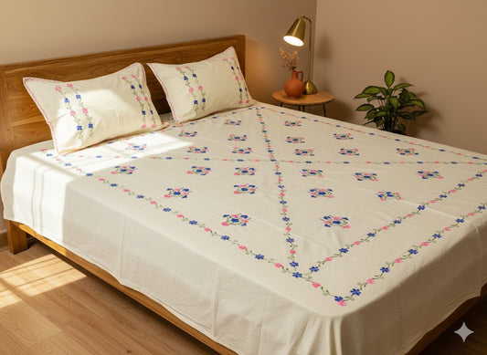 Chikonwala's Hand Embroidered Floral Design Bedsheet