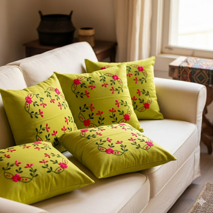 Hand Embroidered Cotton Cushion Covers (Set of 5)