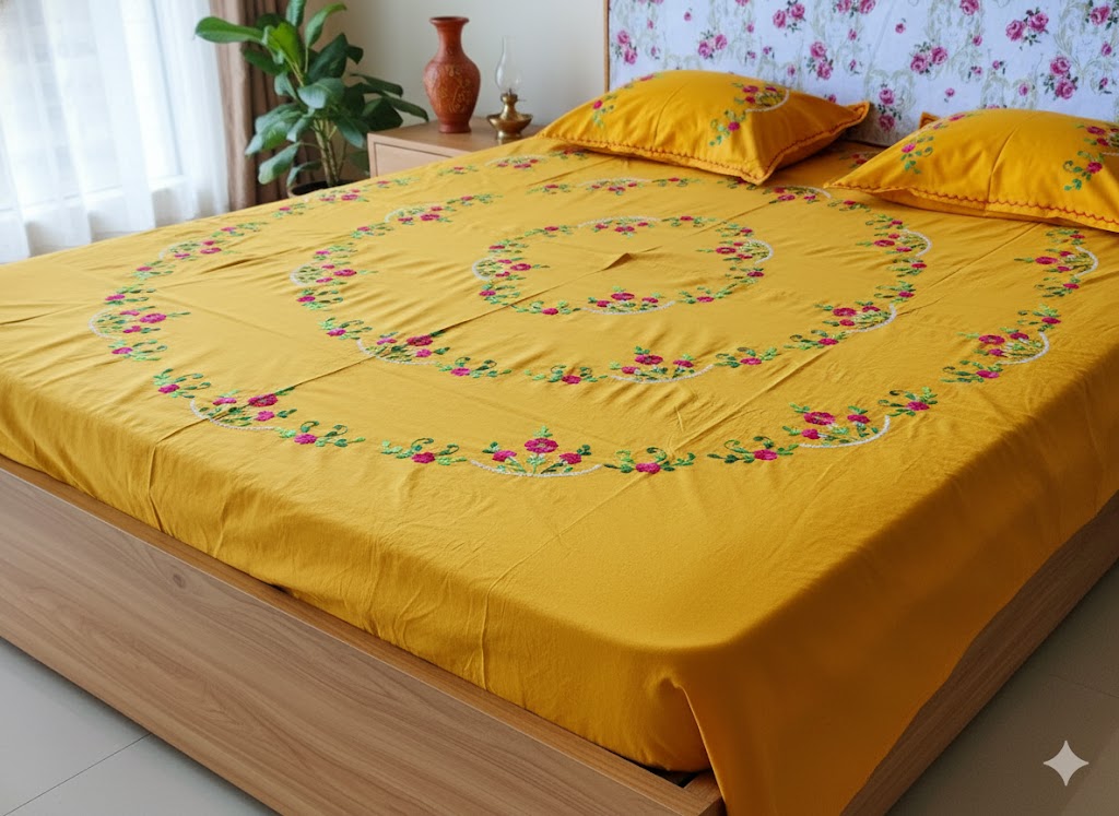 Chikonwala's Hand Embroidered Floral Design Bedsheet