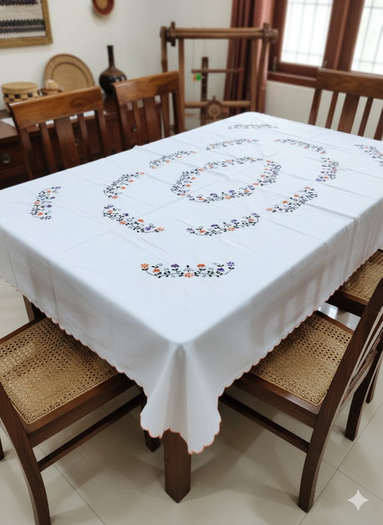 Hand Embroidered Floral Table Cover