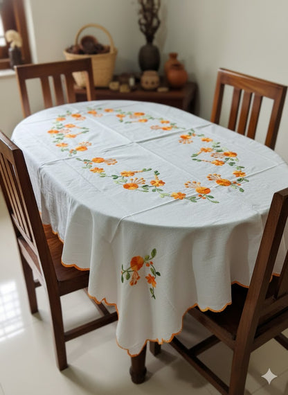 Hand Embroidered Floral Four Seater Table Cover