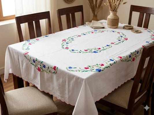 Hand Embroidered Floral Table Cover