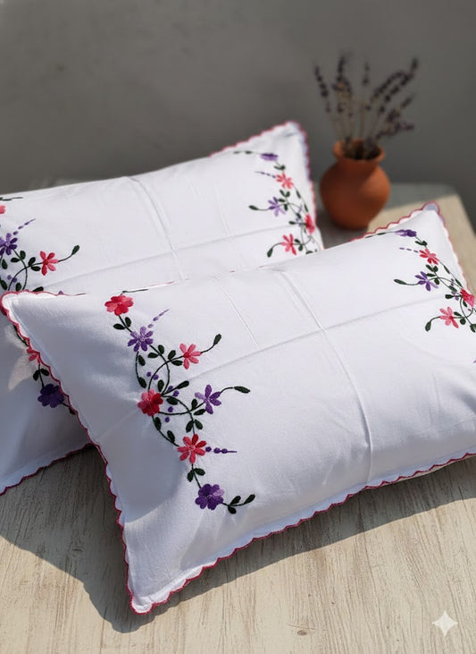 Chikonwala Hand-Embroidered Floral Pillow Cover Set– Set of 2