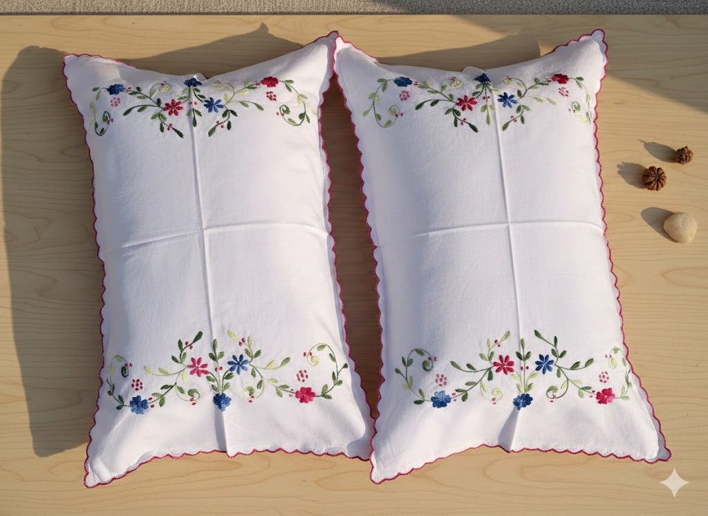 Chikonwala Hand-Embroidered Floral Pillow Cover Set– Set of 2