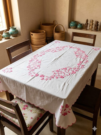 Hand Embroidered Four Seater Floral Table Cover
