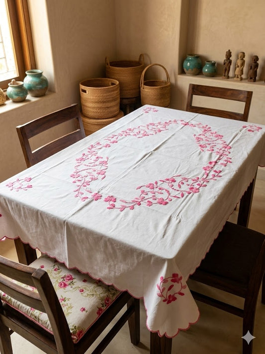 Hand Embroidered Four Seater Floral Table Cover