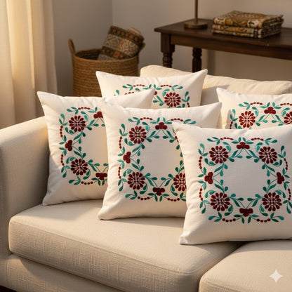 Hand Embroidered Cotton Cushion Covers (Set of 5)